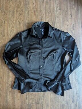 Polo Ralph Lauren Silky Black Button-Up Blouse With Bell Sleeves